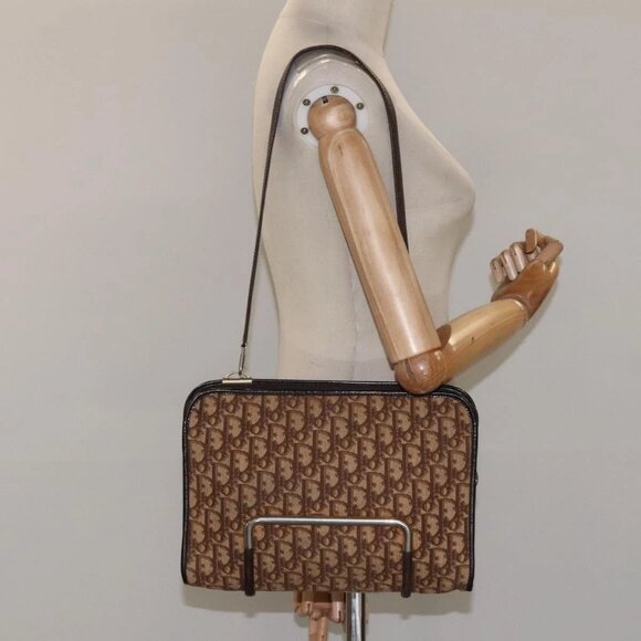 Christian Dior Trotter Canvas Shoulder Bag Brown Auth 114260